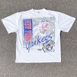 Vtg 1991 New York Yankees MLB Waves Tee L 23.75x28 Single Stitch Made in Canada